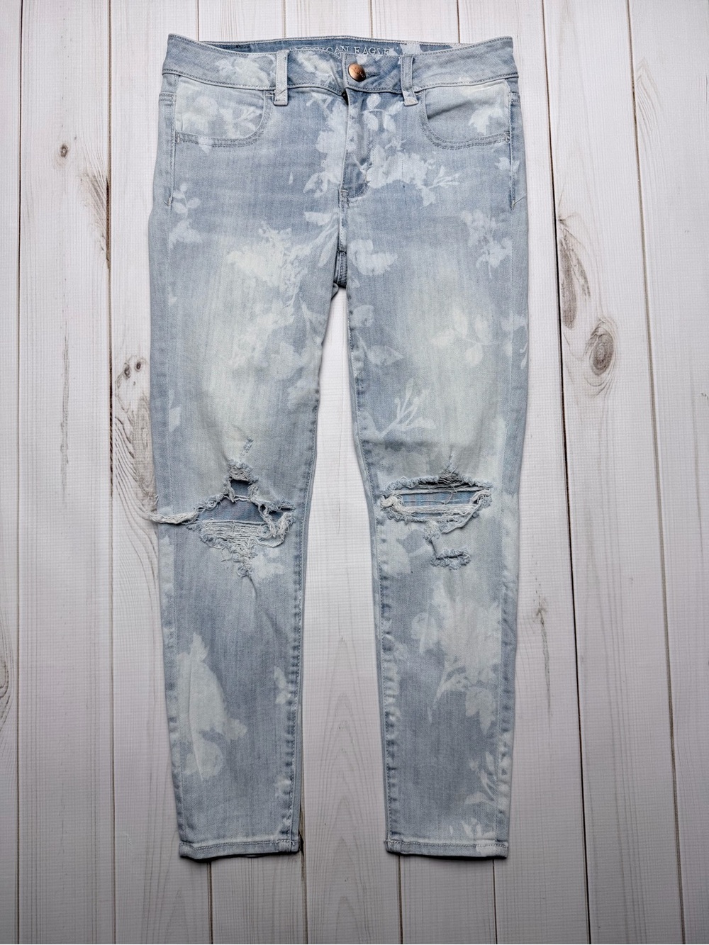 American Eagle Outfitters Light Wash Floral Ripped Boyfriend Jeans